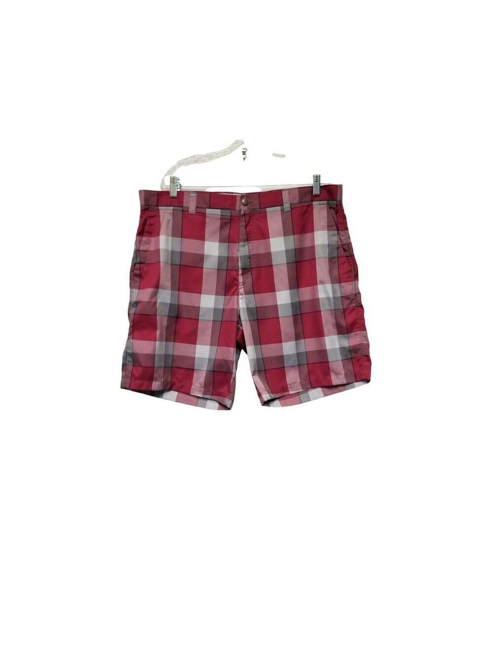 Callaway Men's Golf Plaid Flat Front Shorts Red Gray Size 40